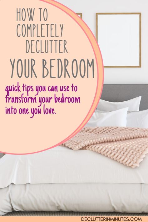 Declutter a Bedroom in just Minutes a day. Step-by-step bedroom decluttering tips. Remove the clutter one step at a time. Declutter your bedroom checklist. Small clutter tasks that will organize your bedroom. Declutter the dressers in your bedroom. Declutter the clothes in your bedroom. Declutter your bed. #declutterbedroom #organizebedroom Declutter Bedroom Checklist, Step Bedroom, Decluttering Bedroom, Bedroom Decluttering, Uncluttered Bedroom, Room Declutter, How To Declutter Your Bedroom, Bedroom Declutter, Bedroom Checklist