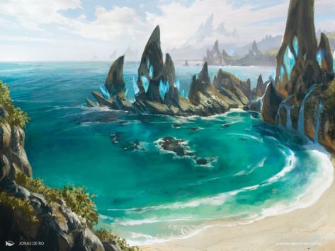 Tranquil Cove - Ikoria MtG Art Fairies Movie, Magic The Gathering Art, Underground Bunker, Mtg Art, Dnd Maps, Fantasy Background, Fantasy Island, Location Inspiration, Landscape Concept