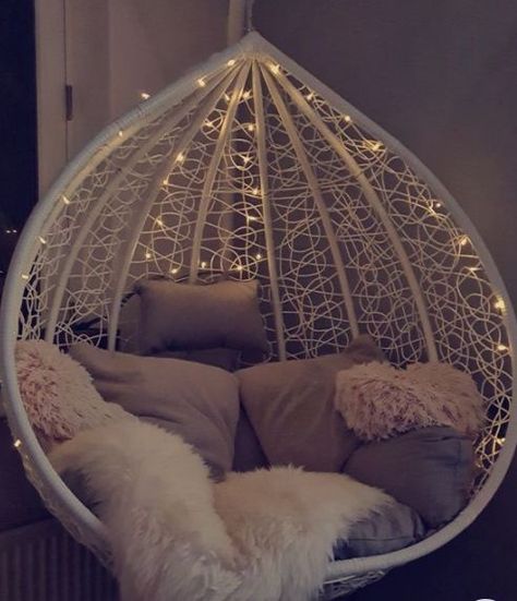 Decorative Chairs For Bedroom, Cool Room Furniture Bedroom Ideas, Cute Hanging Chairs For Bedrooms, Comfy Hanging Chair, Cool Hanging Chairs, Hanging Bean Bag Chair, Hanging Chair Decor Ideas, Hanging Pod Chair, Ayunan Gantung Aesthetic