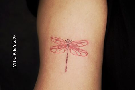 Dragonfly Tattoo, Red Dragonfly Tattoo, Dragon Fly Tattoo, Fly Tattoo, Red Dragonfly, Bright Tattoos, Tattoo Red, Minimal Tattoos, Dragon Fly