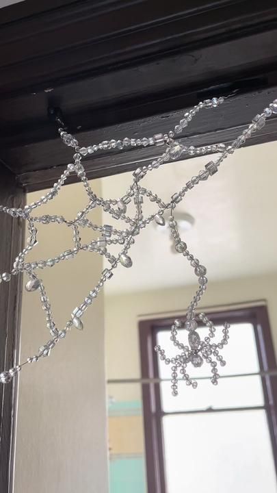 Spider Web Chandelier, Beaded Curtains Doorway, Beaded Door, Future Interior Design, Diy Wire Jewelry Rings, Halloween Date, Spider Web Decoration, Door Beads, Wire Jewelry Rings