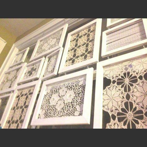 Framed doilies Framed Doilies, Recycler Diy, Doily Art, Doilies Crafts, Repurposed Art, Lace Crafts, Framed Pictures, Lace Doily, Linens And Lace