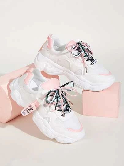 Lace-up Front Chunky Sole Sneakers | SHEIN USA Sepatu Platform, Fesyen Islam, Louis Vuitton Shoes Heels, Outfit 2020, Trendy Shoes Sneakers, Kawaii Shoes, Cute Sneakers, Hype Shoes, Girly Shoes