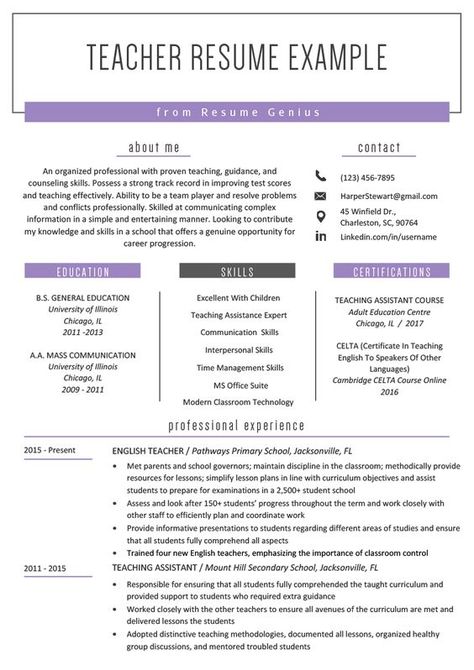 Teacher Resume Template Free, Teacher Cover Letter Example, Elementary Teacher Resume, Curriculum Vitae Examples, Teacher Resumes, Resume Teacher, Teacher Cv, Work Resume, Teacher Resume Examples