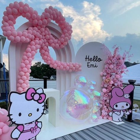 The most beautiful and fun Hello Kitty party. We love making you happy. #njpartydecorator #hellokittyballoon #njpartyrental #southjerseryballoons #partyrentalnj #mullicahillpartyrental #mullicahillballoons #mullicahillparty #phillyballoons #phillyparty #partyplannernj My Melody Party Decorations, Hello Kitty Balloon Arch, Hello Kitty Cumpleaños, Hello Kitty Balloon Garland, Hello Kitty Balloon Arch Birthday, Hello Kitty Birthday Party Ideas Cake, Hello Kitty Decorations Birthday, Hello Kitty And Friends Party, Hello Kitty Backdrop