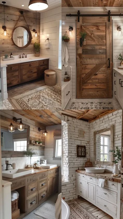 Modern Cabin Bathroom, Modern Farmhouse Bathroom Ideas, Modern Farmhouse Bathroom Decor, Rustic Bathroom Shower, Beautiful Bathroom Decor, Rustic Farmhouse Bathroom, Farmhouse Bathroom Decor Ideas, Guest Bedroom Design, Cabin Bathrooms