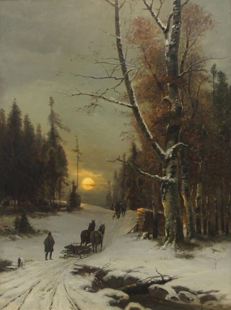 Nostalgia Art, Winter Landscape Painting, Historical Painting, Winter Sunset, Winter Painting, Great Paintings, Old Paintings, Landscape Illustration, Aesthetic Painting