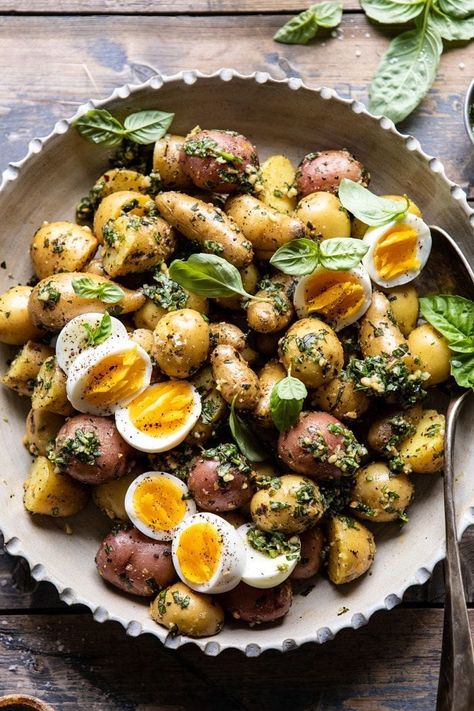 Pesto Potato Salad | halfbakedharvest.com #potatosalad #easyrecipes #pesto #summerrecipes Tater Salad, Pesto Potato Salad, Celebration Recipes, Salad Aesthetic, Gf Meals, Pesto Potatoes, Potato Salads, Food Salad, Resep Salad