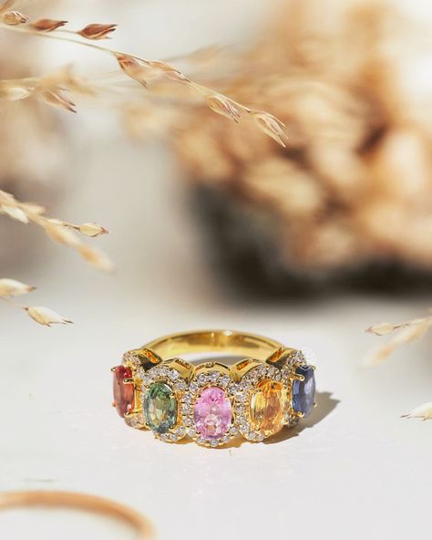 Dive into a world of vivid beauty with our Huma Multi Sapphire Ring, meticulously crafted in lustrous 18k Yellow Gold. Adorned with a stunning array of Multi Sapphire Ovals and Lab-Grown Diamonds, this piece is an embodiment of grace and charm. It will bring a burst of color and sophistication to your ensemble. Indulge in a spectrum of elegance and make a statement that's as vibrant as your personality. Shop on www.fayajewels.com #fayajewels #faya #giftafaya #sapphires #labgrowndiamonds #l... Charm It, Burst Of Color, Multi Sapphire, A World, Lab Grown, Sapphire Ring, Lab Grown Diamonds, Diving, Sapphire