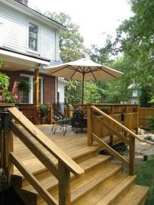 Deck Stairs and Railing how to and building code specifications. Do this for pool deck stairs? Outdoor Stair Railing Ideas Wood, Stair Railing Ideas Outdoor, Outdoor Stair Railing Ideas, Deck Stairs Railing, Decking Steps, Ziaur Rahman, Porch Step Railing, Deck Stair Railing, Stairs Railing