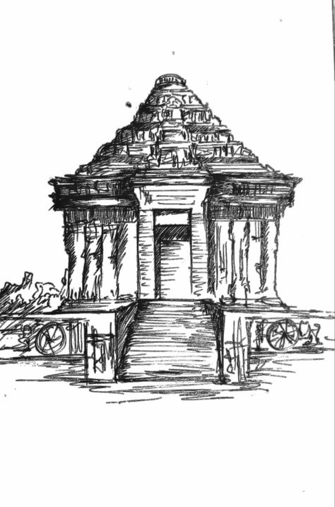 Temple Sketch, Konark Temple, Sun Temple, Temple Drawing, Temple Ruins, Greek Temple, Building Illustration, Sketches Easy, Ancient Ruins