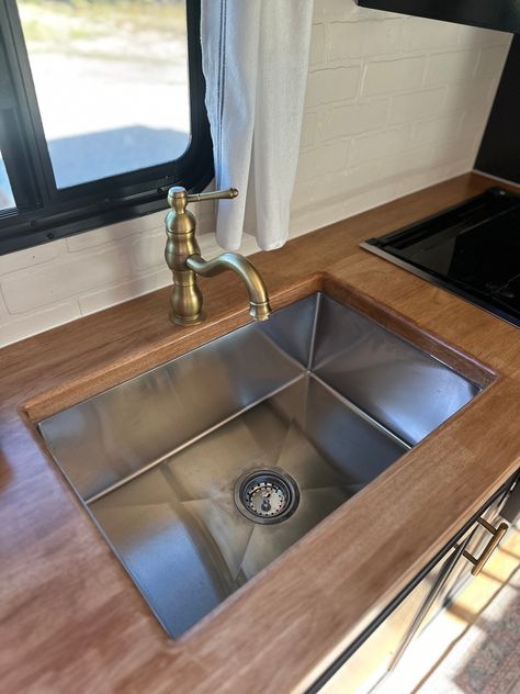 How to Replace Your RV Sink (+12 Beautiful Bathroom Sinks) Rv Kitchen Sink Remodel, Remodeled Rv, Bathroom Sink Remodel, Motorhome Renovation, Replacing Kitchen Sink, Kitchen Sink Remodel, Messy Painting, Renovated Rv, Stainless Appliances Kitchen