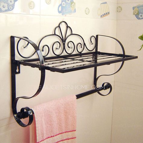 Black Rustic Wrought Iron Bathroom Shelves Hotel Towel Bars Wrought Iron Bathroom Accessories, Towel Rack Bathroom Hanging Ideas, Wrought Iron Bathroom, Wooden Bathroom Accessories, Metal Wall Decor Bedroom, Teal Bathroom Accessories, Quirky Bathroom, Teal Bathroom, Wrought Iron Decor