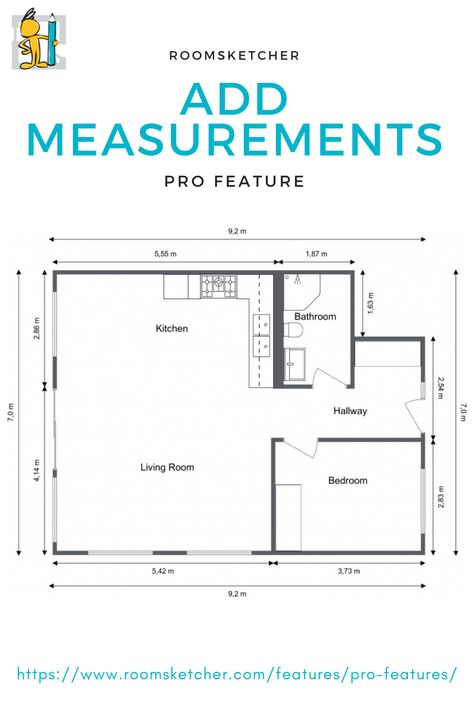 With RoomSketcher Pro, you can add room and wall measurements quickly and easily using Measurement Wizards. Room Measurements Floor Plans, Plan With Dimensions, House Plan With Measurements, House Floor Plans With Measurements, House Plans With Measurements, Floor Plans With Measurements, Vintage Drawing Room, Floor Plan With Measurements, Modern Drawing Room Design