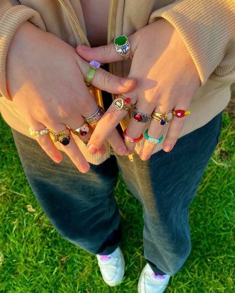 goal ~ 10k✨ on Instagram: “which jewelry is your fave? 1, 2, 3, 4, or 5?💎” Hipster Fashion, Beaded Rings, Harry Styles Smile, Creative Fashion Photography, Indie Jewelry, Dope Jewelry, Indie Fashion, Fantasy Jewelry, Lovely Jewellery