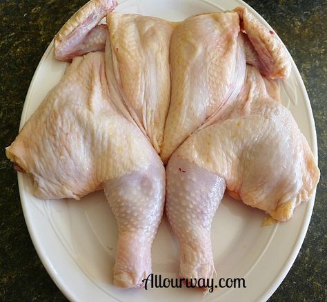 When you spatchcock a chicken and then grill it, the meat gets done evenly and the skin is super crispy. The butterflied chicken will be moist and juicy because you can control the heat on both side. Delicious and easy to do. Drunken Chicken, Butterflied Chicken, Crockpot Chicken Thighs, Superbowl Party Food, Stuffed Whole Chicken, Chicken Main Dishes, Healthy Fish, Chicken Recipes Casserole, Whole Chicken