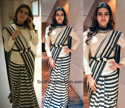 Samantha Ruth Prabhu in Archana and Puneeth Saree Jacket Designs, Latest Saree Blouse, Saree Jackets, Long Blouse Designs, Saree Wearing Styles, Saree Draping Styles, Saree Draping, Latest Saree, Samantha Ruth