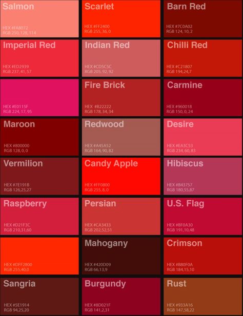 Shades Of Red Aesthetic, Colors Of Red, Nail Colors Red Shades, Dark Red Shades, Rose Red Color, Red Color Palette Nails, Red Color Shades, Red Colour Shades, Red Nail Shades