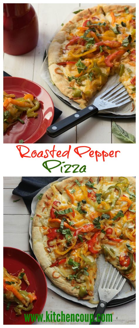 Roasted Pepper Pizza Roasted Red Pepper Pizza, Red Pepper Pizza, Bell Pepper Pizza, Pepper Pizza, Onion Pizza, Pepper Sandwich, Easy Homemade Pizza, Baked Vegetables, Flatbread Pizza