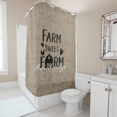 Diy Farmhouse Ideas, Diy Farmhouse Decoration, Farm Sweet Farm, Farmhouse Shower Curtain, Gray Bathroom Decor, Farmhouse Shower, White Bathroom Decor, Personalized Shower Curtain, Custom Shower Curtains