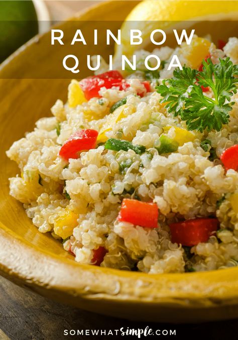 Rainbow Quinoa Recipe (Healthy Dinner) Somewhat Simple: Wholesome, healthy eating doesn't have to be a challenge or take up too much time! This rainbow quinoa recipe is delicious & easy to make! #vegetables #healthy #food Rainbow Quinoa Recipes, Quinoa Recipes Healthy, Delicious Family Dinners, Quinoa Recipe, Healthy Grains, Recipe Books, Chopped Spinach, Quinoa Recipes, Recipes Healthy