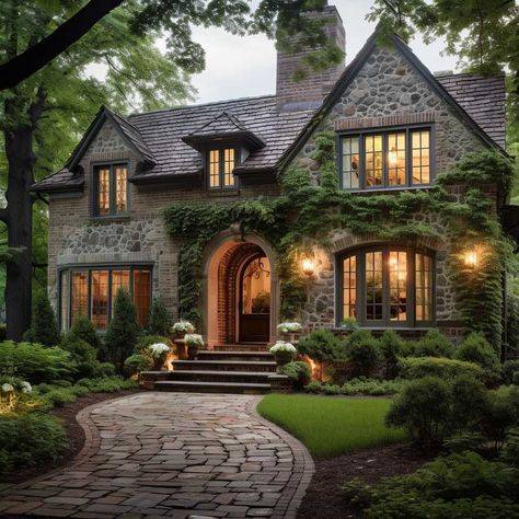 Stone Exterior Houses, Brick Cottage, Stone Exterior, Cottage Exterior, Casa Patio, Brick Exterior House, Tudor House, Stone Cottage, Exterior Stone