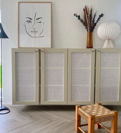 Boho Ikea Hacks, Ikea Rattan, Ikea Pax Doors, Cabinet Hacks, Amazing Ikea Hacks, Billy Ikea, Ikea Cabinet, Diy Storage Rack, Above Cabinets