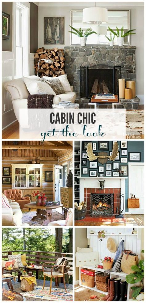 BHG Cabin Chic-Get the look-BHG Style Spotters Cabin Chic Decor, Log Cabin Living Room, Chic Cabin, Cabin Theme, Log Cabin Living, Houses Architecture, Log Cabin Interior, Cabin Chic, Cabin Living Room