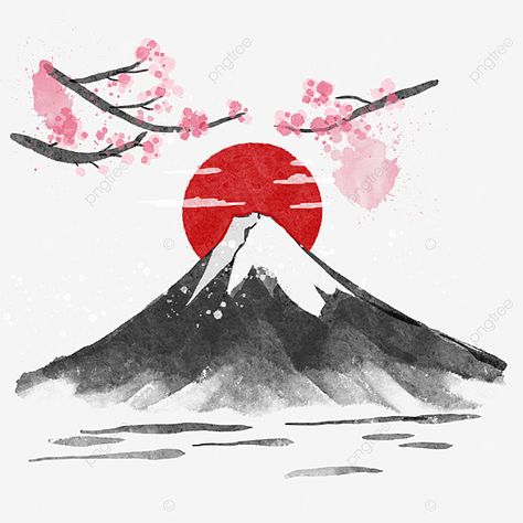 Japanese Art Easy To Draw, Japanese Ink Drawing, Japanese Art Easy, Mount Fuji Drawing, Japanese Art Simple, Japan Art Drawing, Japanese Art Drawing, Mount Fuji Illustration, Japanese Mountain Art