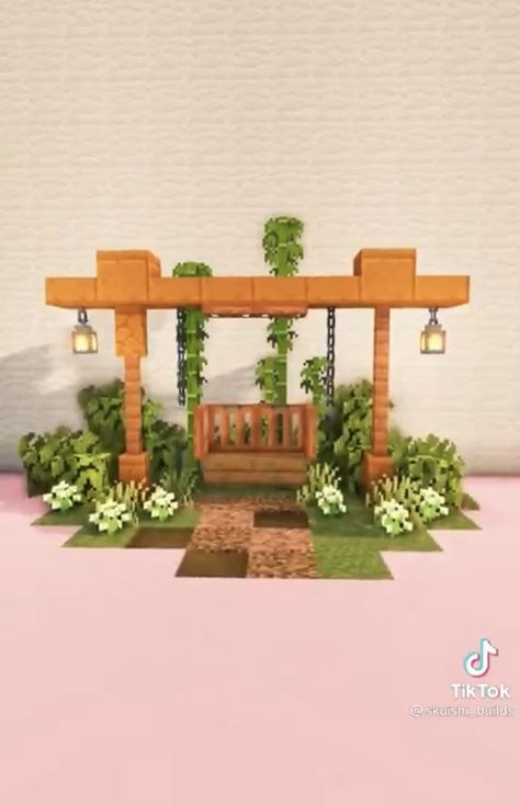 Cute Outdoor Minecraft Ideas, Minecraft Cottage Core Building Ideas, Cottagecore Minecraft Living Room, Picnic Basket Minecraft, Minecraft Interior Inspiration, Cute Minecraft Street Lamps, Minecraft Room Ideas In Game Aesthetic, Minecraft Decorative Builds, Minecraft Park Bench Ideas