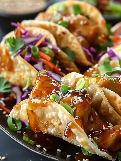 Crispy Chicken Wonton Tacos - A Flavorful Fiesta In Every Bite - My Home Made Recipe Chicken Wonton Tacos Recipe, Crispy Wonton Tacos, Crispy Chicken Wonton Tacos, Asian Tacos Chicken, Crispy Wonton Recipes, Wonton Dinner Ideas, Dinner Ideas Easy For Two, Baked Wonton Wrapper Recipes, Wonton Tacos Applebees