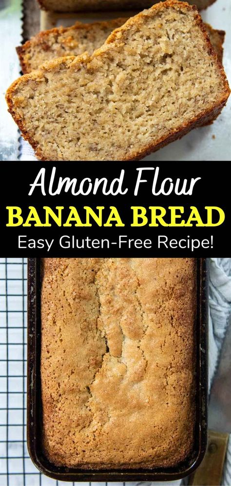 Enjoy a classic banana bread flavor with this easy quick bread recipe! One bowl almond flour banana bread comes together in minutes to make a gluten-free, dairy-free, and grain-free healthy snack enjoyed by all! Peanut Butter Banana Bread Almond Flour, Gluten Banana Bread Recipe, Pumpkin Bread Using Almond Flour, Low Carb Banana Bread Almond Flour, Banana Bread Recipe Almond Flour Easy, Easy Almond Flour Banana Bread, Banana Bread Made With Almond Flour, Almond Flour Pumpkin Banana Bread, Banana Bread Recipe With Almond Flour