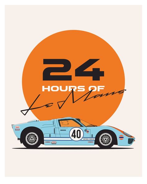 Ford GT40 24 hours of Le Mans Art print/poster Item comes printed in high quality print.  Print to Order  Fits IKEA frames  Artwork is NOT FRAMED F1 Graphics, Le Mans Poster, Shark Clothes, Auto Racing Posters, F1 Mercedes, Cars Poster, F1 Fans, Hot Wheels Party, Automotive Artwork