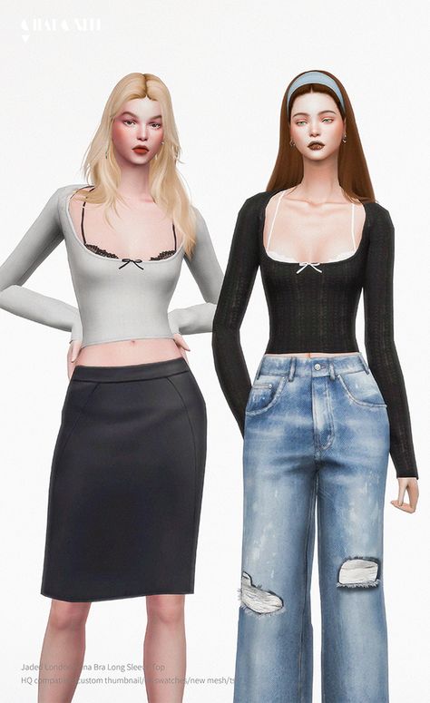 Jaded London Anna Bra Long Sleeve Top | Charonlee SIMS Charonlee Sims 4, Sims4 Custom Content, London Chelsea, Sims 4 Cas Cc, Cc Shopping, Alpha Cc, Jaded London, Sims 4 Cas, Leopard Dress