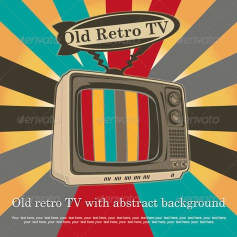 Old Retro TV - Vector  #GraphicRiver         Old retro TV with abstract background.  	 It contains: 3 Illustrator CS files (1 .Ai, 2 .EPS) Font used: Century Schoolbook – regular and bold / Arial – regular – help file within your main .zip     Created: 21March12 GraphicsFilesIncluded: JPGImage #VectorEPS #AIIllustrator Layered: Yes MinimumAdobeCSVersion: CS Tags: antenna #antique #broadcast #channel #deco #display #entertainment #object #old #retro #signal #television #tv #vector #video Retro Tv Painting, Tv Old Vintage Tv, Retro Tv Illustration, Broadcast Aesthetic, Tv Graphic Design, Tv Vector, Tv Illustration, Retro Television, Retro Technology