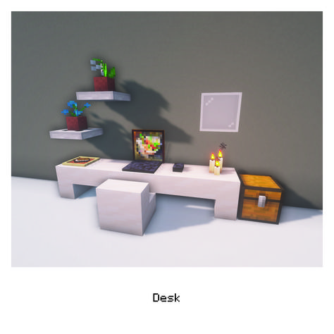 Desks In Minecraft, Minecraft Computer Design, Minecraft Computer Desk, Minecraft Home Decoration, Desk Minecraft Ideas, How To Make A Desk In Minecraft, Desk In Minecraft, Minecraft Computer Ideas, Minecraft Desk Design