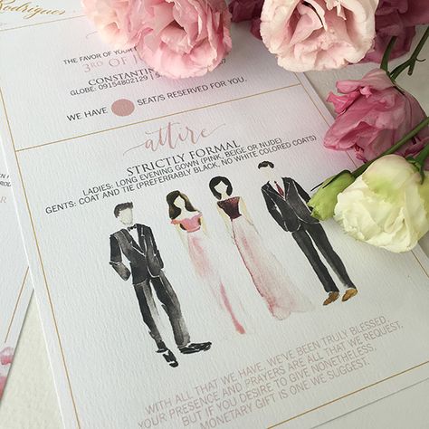 What’s Inside a Wedding Invitation | http://brideandbreakfast.ph/2016/08/04/wedding-invite-parts/ Wedding Attire Wording, Wedding Dress Code Wording, Wedding Invitation Content, Wedding Invitation Layout, Templates Birthday, Code Dress, Non Traditional Wedding Ring, Philippines Wedding, Dress Card