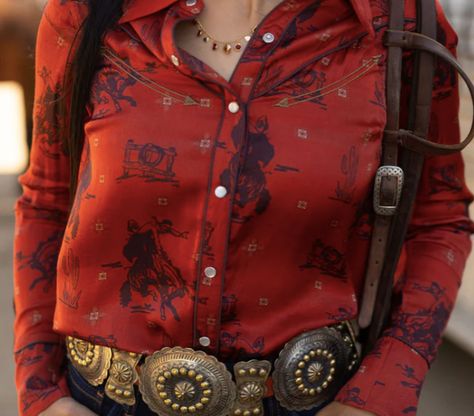 Paisley Cowboy Button Up-western shirt-Branded Envy Western Button Down Shirts Women, Red Western Jewelry, Western Button Up Shirts Woman, Red Bandana Outfit, Western Professional Attire, Western Wishlist, Dressy Western Outfits Women, Western Blouses, Western Tops For Women