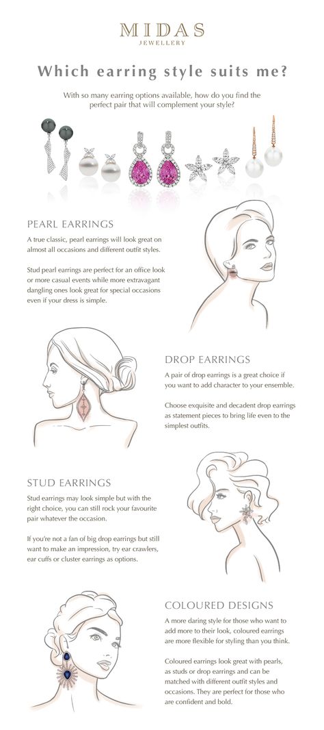 With so many earring styles available, it can be hard to know which design suits you and the occasion best. Use this infographic as your go-to style guide. Earring Guide Neckline, Neckline Earring Guide, Jewellery Infographic, Jewelry Infographic, Jewelry Neckline, Jewellery Content, Neckline Guide, Jewelry Content, Jewelry Banner