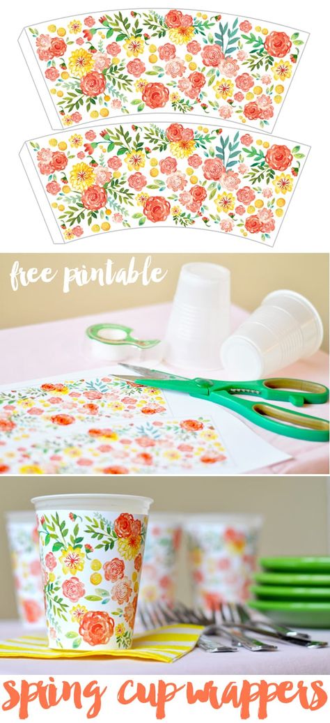 Spring Cups, Printable Flower, Pretty Printables, Printables Freebies, Flower Cup, Spring Party, Flower Printable, Welcome Spring, Paper Cups