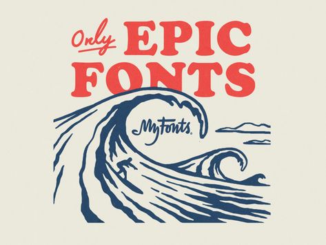 My Fonts Surf Ads by Himanshu Sharma Beach Graphic Design, Surf Typography Design, Vintage Surf Poster Graphic Design, Vintage Surf Logo, Surf Logo Design Graphics, Surf Illustration Graphic Design, 80s Surf Graphics, Surf Logo, Surf Brands