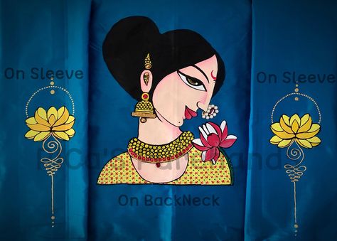 Hand Painted Blouse Back, Blouse Hand Painting Designs, Blouse Painting Designs, Fabric Painting On Blouse, Painting Blouses, Blouse Painting, Fabric Colour Painting, Cloth Painting, Saree Painting Designs