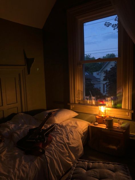 Guitar, Bedroom, Cosy Bedroom, Cozy Bedroom Aesthetic Dark, Bedroom Aesthetic Dark, Cozy Bedroom Aesthetic, Close Calls, Aesthetic Dark, Bedroom Aesthetic