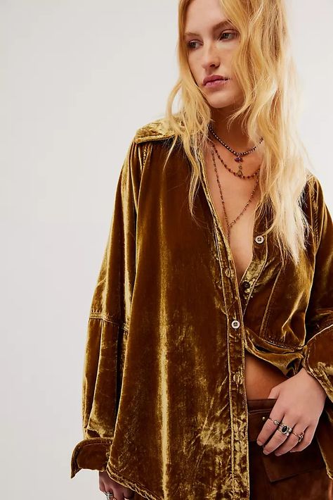 Button Down Shirts | Free People Brown Fits, Velvet Top, Boho Tunics, Henley Top, Oversized Top, Striped Tank Top, Velvet Tops, Night Skies, Boho Outfits