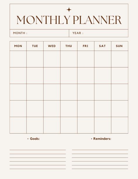 Free Digital Planner Templates Study Plan Template, Minimalist Monthly Planner, Planner Monthly Layout, Monthly Organizer, Free Digital Planner, How To Stay Organized, Monthly Organization, Free Planner Templates, Organizer Planner