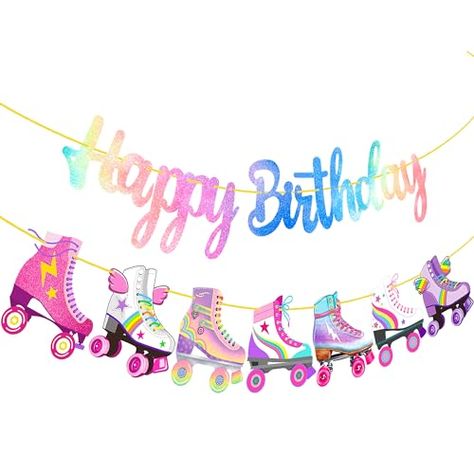 Roller Skating Birthday Party Banner Roller Skating Birthday Party Decorations Neon Rainbow Glitter Roller Skate Happy Birthday Banner for Roller Skater Themed Birthday Party Baby Shower Supplies Roller Skates Party, Disco Roller Skating, Roller Skate Birthday Party, Skate Birthday Party, Roller Skate Birthday, Roller Skating Party, Skate Party, 10th Birthday Parties, Roller Skate