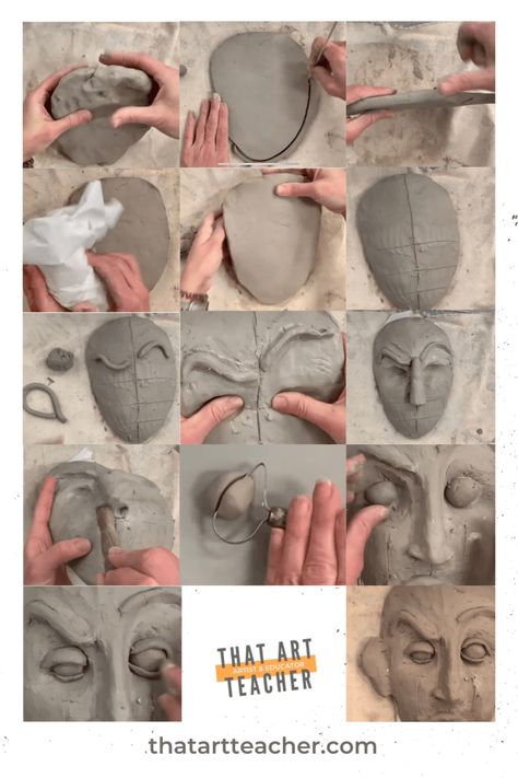 Clay Projects For Middle School Students, Clay Facial Expressions, Beginner Clay Sculpting Ideas, Ceramic Projects For Middle School, Clay High School Projects, Ap Ceramics Projects, Beginner Sculpting Projects, Air Dry Clay Faces, Clay Projects For High School Ceramics