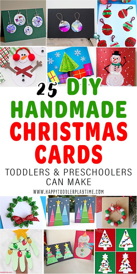 Easy Holiday Cards For Kids To Make, Kids Handmade Christmas Cards, Toddler Cards Handmade, Kids Christmas Cards Handmade, Diy Christmas Cards For Kids, Christmas Cards Kids Can Make, Toddler Christmas Cards, Kids Christmas Cards, Free Printable Christmas Cards