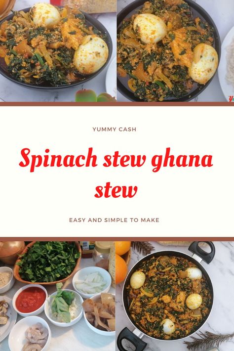 Ghanaian Soups And Stews, African Spinach Recipes, Ghanaian Beans Stew, Kontomire Stew, Ghana Cabbage Stew, Spinach Stew Ghana Recipe, Spinach Stew, Ghana Food, Ghanaian Food