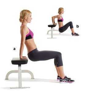 July Workout, Tone Body Workout, Total Body Toning, Bench Workout, 15 Minute Workout, Womens Health Magazine, Tricep Dips, Body Weight Training, Gym Routine